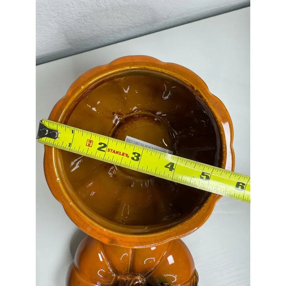 Vintage Ceramic Pumpkin Lidded Jar, Ribbed Stoneware Canister, Fall Decor